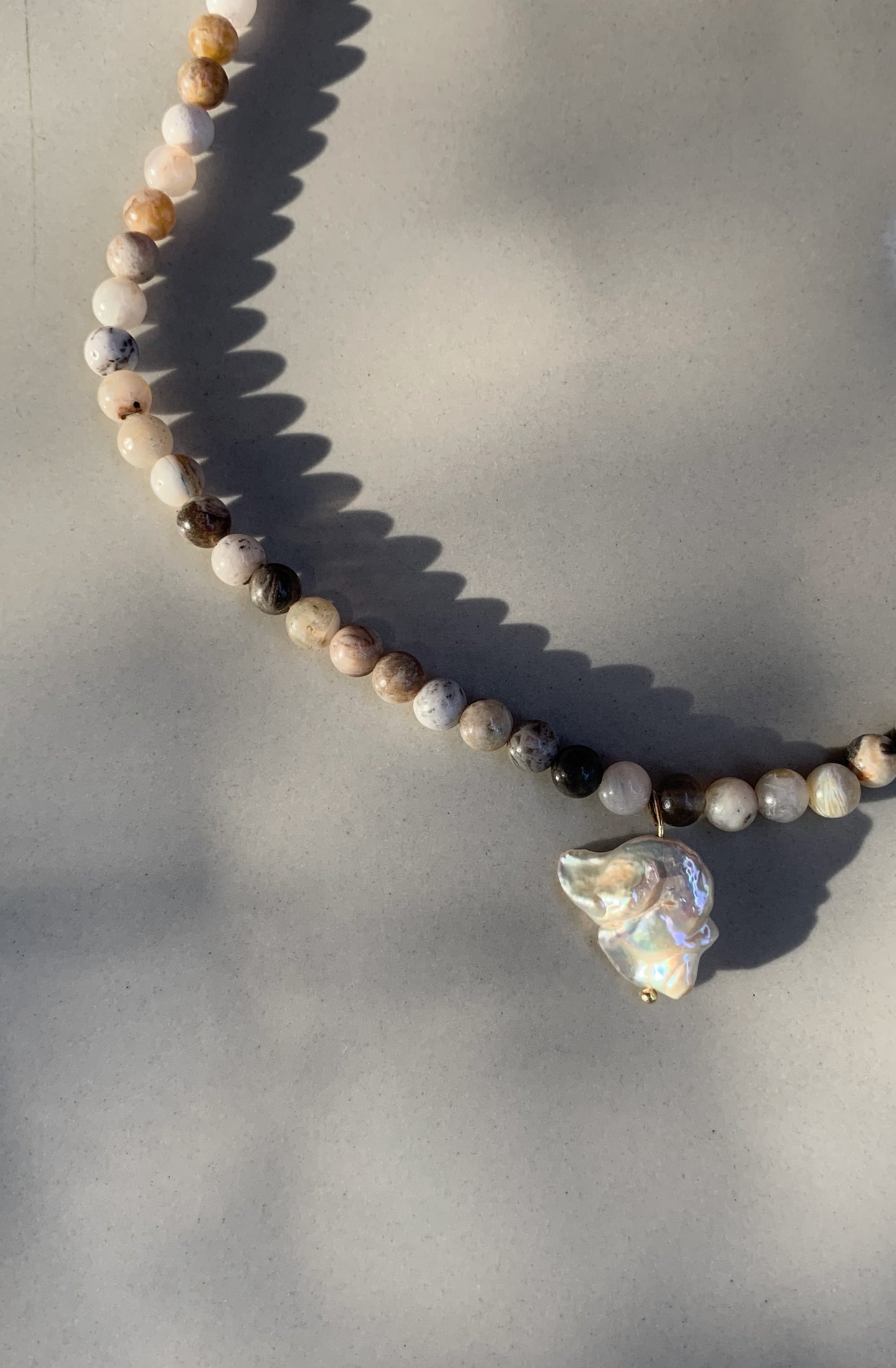 Beaded Agate and Pearl Choker